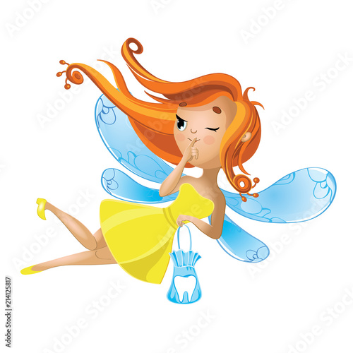 Cute cartoon fairy flies flying. Vector illustration isolated on white background.