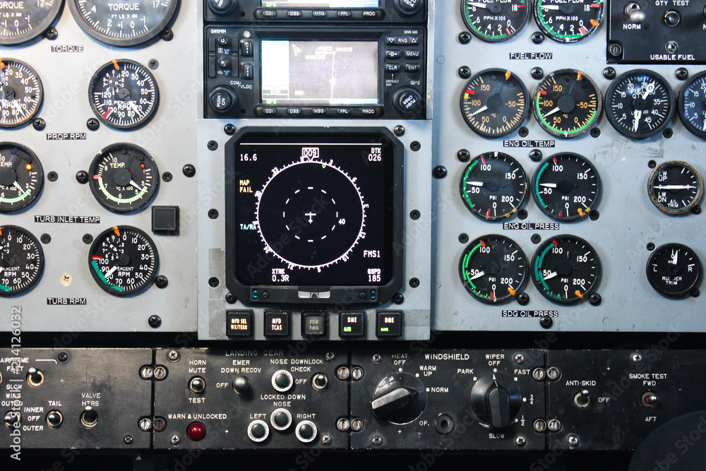 Airliner Instruments in Cockpit with Captain Airliner Instruments in Cockpit with Captain