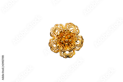 Golden flower earrings isolated