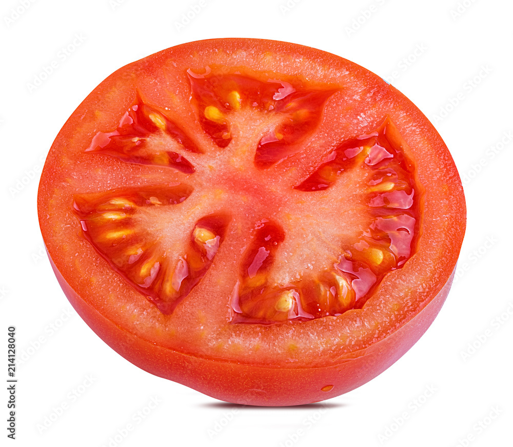 Fresh sliced tomato isolated on white background with clipping path