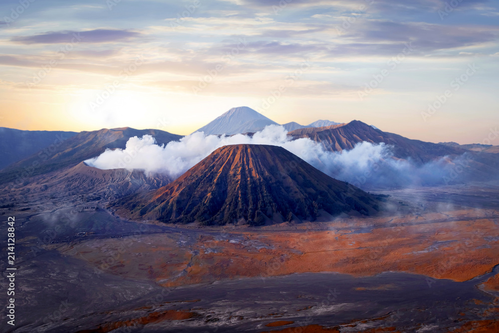 Fantastic sunrise on the Bromo volcano. Indonesia. The island of Java.