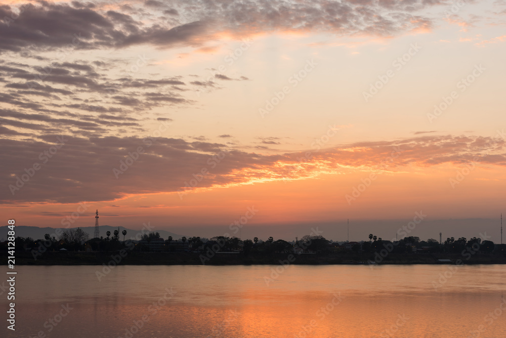 Morning sunrise with Mekong river  at Nakhon Phanom,Thailand