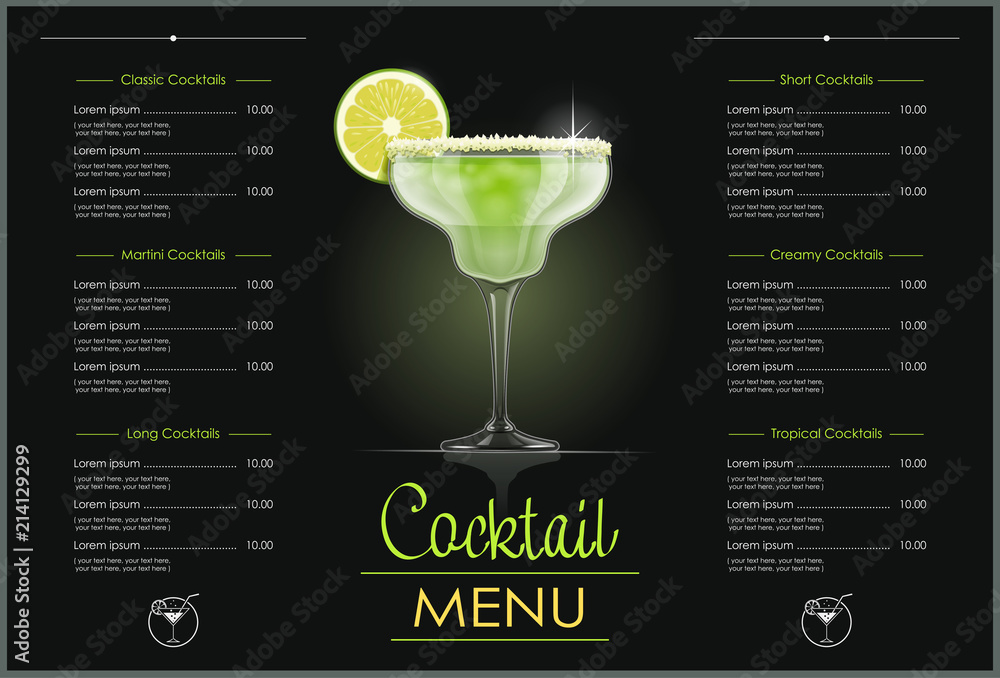 Margarita glass. Cocktail menu concept design for alcohol bar. - obrazy, fototapety, plakaty 