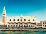 San Marco belltower and Doge palace at summer day, Venice, Italy, toned