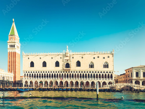 San Marco belltower and Doge palace at summer day, Venice, Italy, toned © neirfy