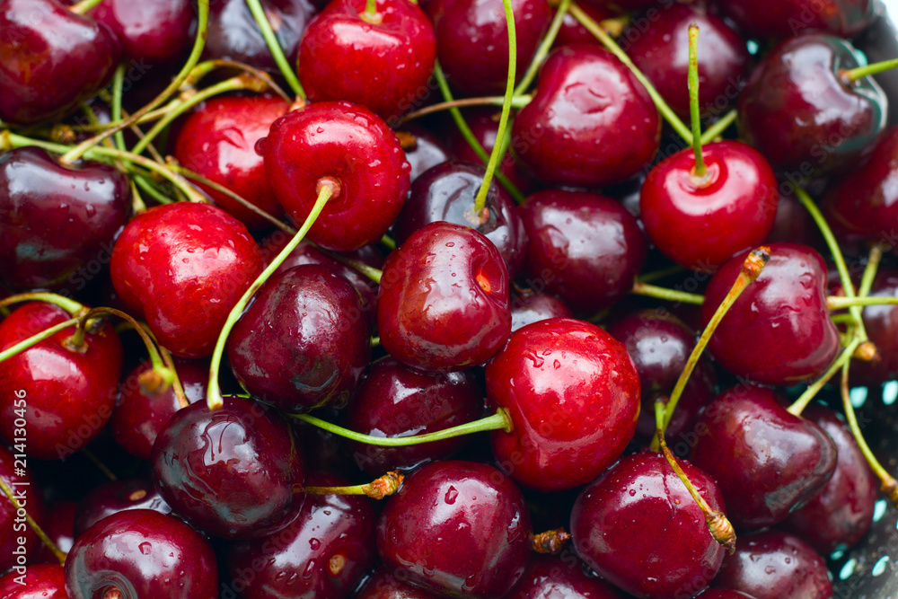 top view red ripe cherries close up texture top view red ripe cherries close up texture