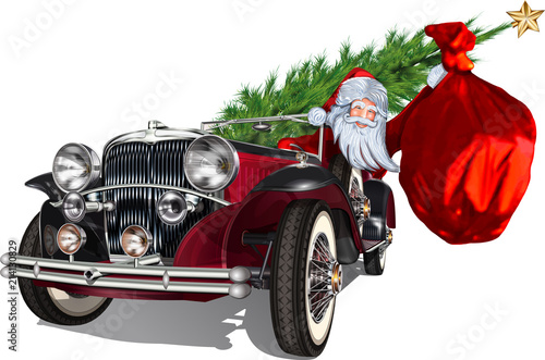 Santa Claus in retro avto.	