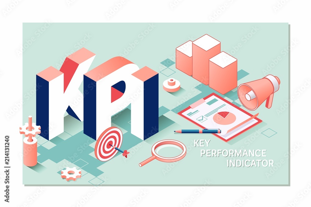 KPI, key performance indicators.Business metrics flat vector illustration banner