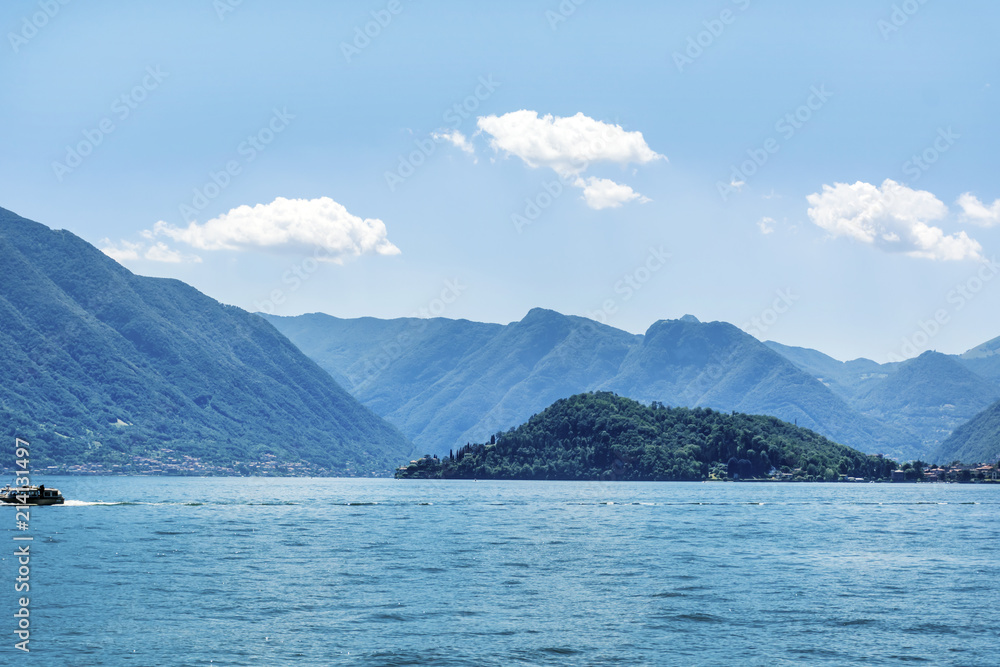 Lago Maggiore in Italy and Alps in the Background.Lake in North of Italy 
