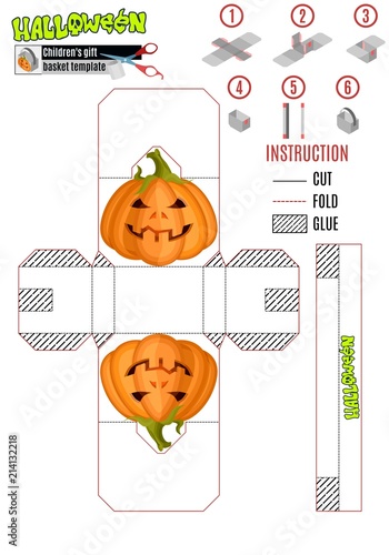 template for printing. The children's package for Halloween with a pumpkin in the crown.Stock vector image