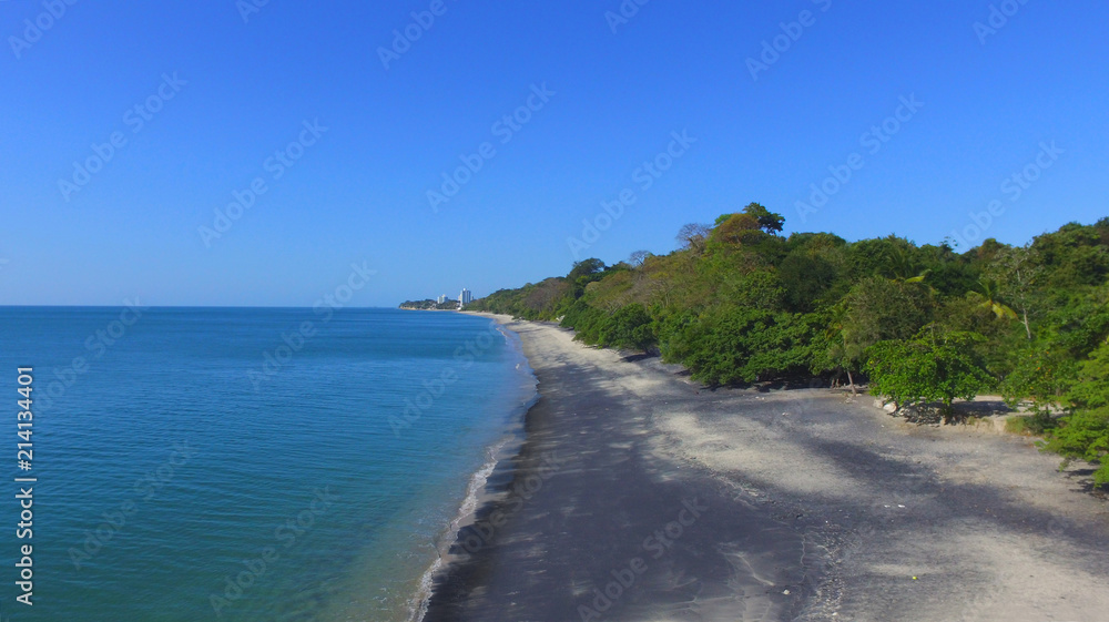 Aerial view of a  Beautiful lonely beach in a tropical paradise in the central part of Panama