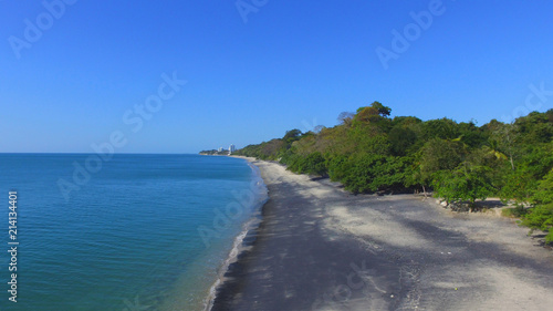 Aerial view of a Beautiful lonely beach in a tropical paradise in the central part of Panama