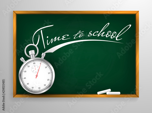 Time to schooll Blackboard background and wooden frame, rubbed out dirty chalkboard, vector illustration