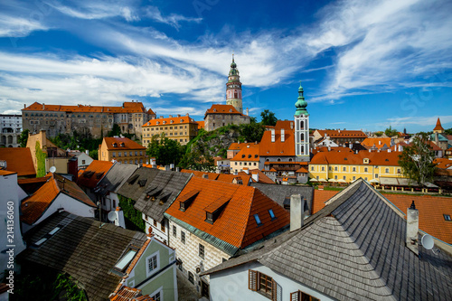 Romantic View of Castle and Roofs of Cesky Krumlov