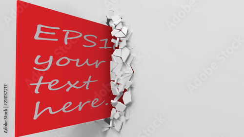 vector illustration of exploding wall and red business card. with free area on red card