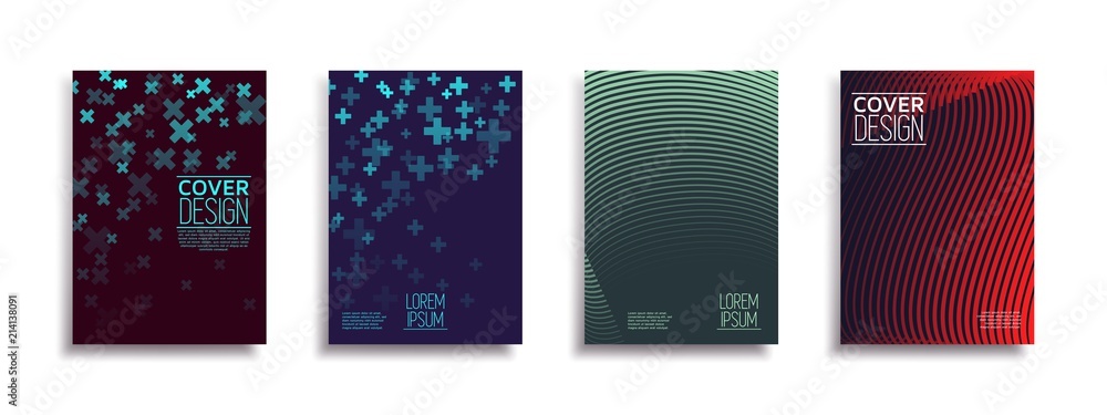Minimal Vector Cover design set with abstract lines. Modern halftone gradients. Concept Poster template.