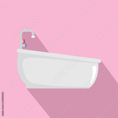 Bathtube with water tap icon. Flat illustration of bathtube with water tap vector icon for web design