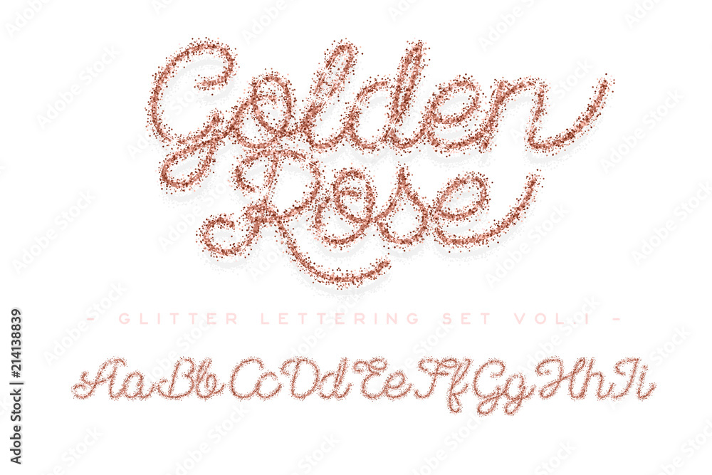 Naklejka premium Glitter rose Gold Handwritten alphabet