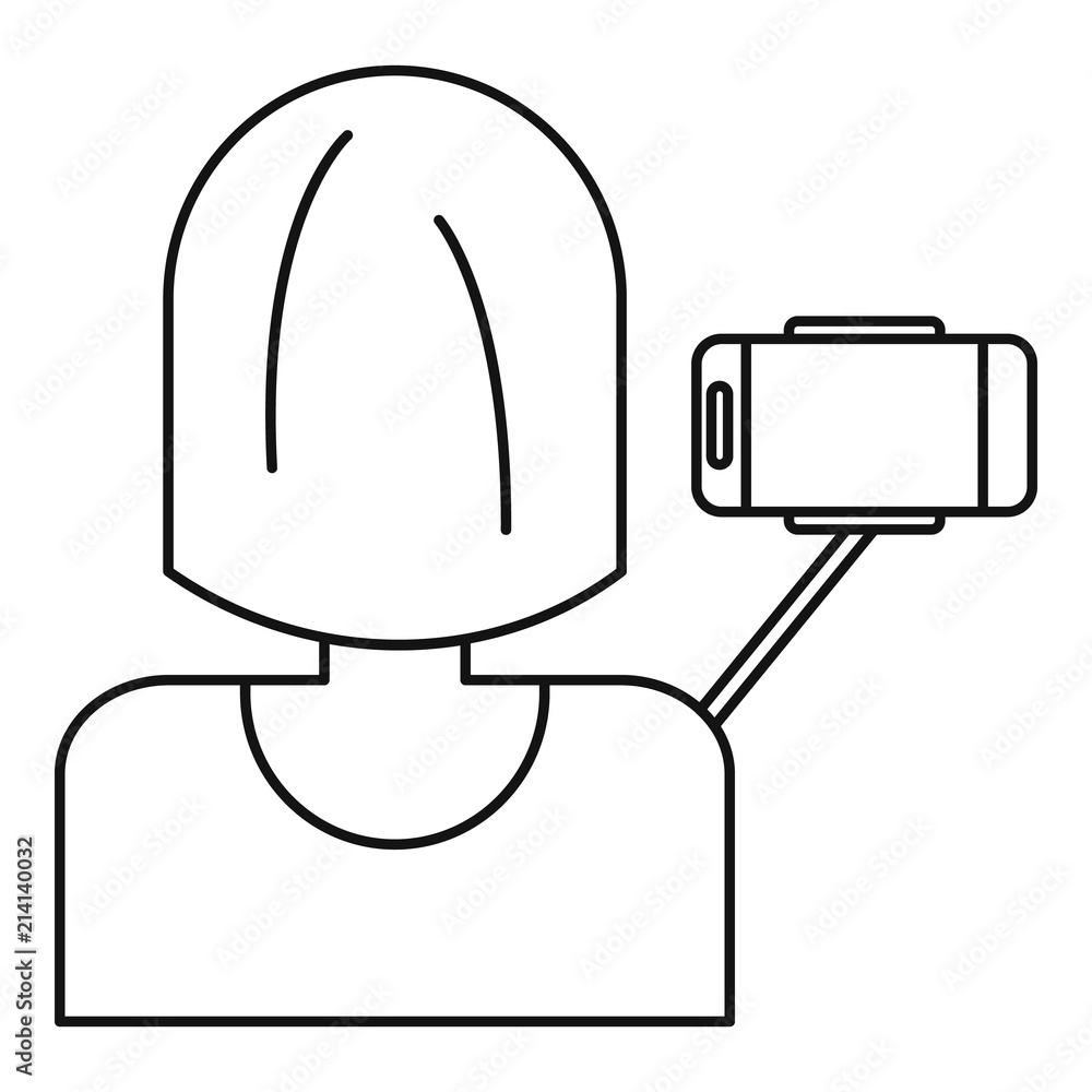 Woman take selfie icon. Outline woman take selfie vector icon for web design isolated on white background Woman take selfie icon. Outline woman take selfie vector icon for web design isolated on white background