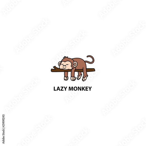 Lazy monkey sleeping on a branch cartoon, vector illustration