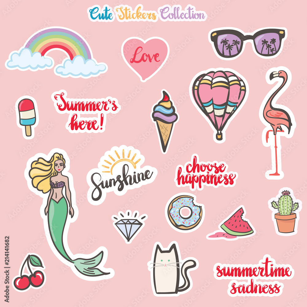 Cute Stickers Collection Stock Vector | Adobe Stock