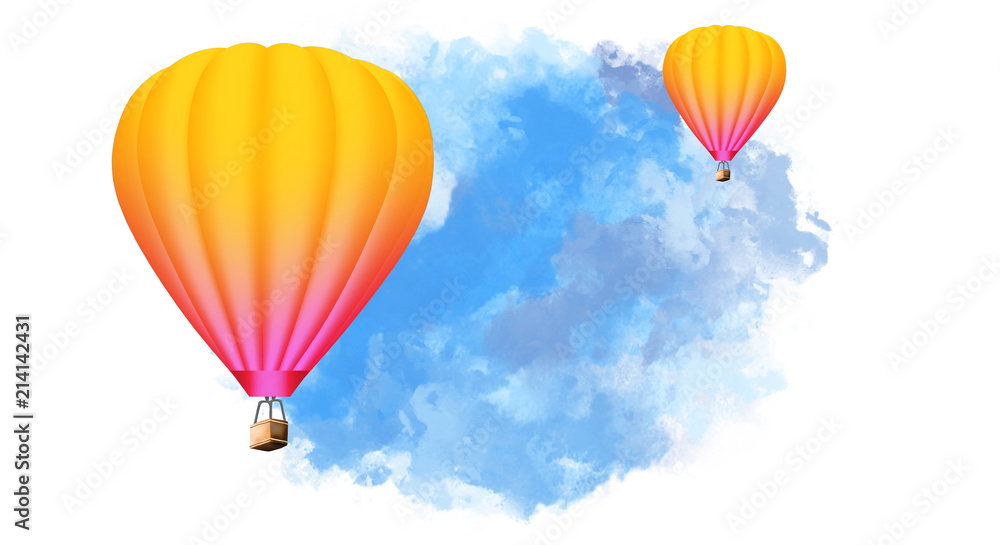 Aerial flying balloons in abstract sky Aerial flying balloons in abstract sky