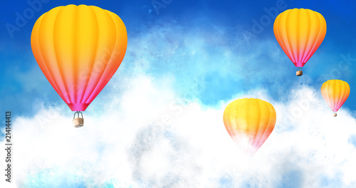 Aerial flying balloons in abstract sky
