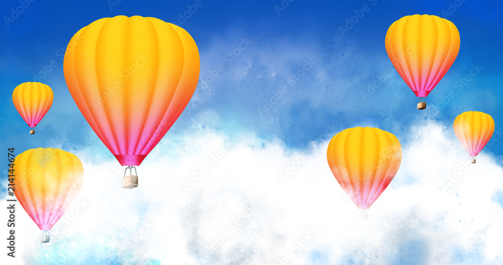 Aerial flying balloons in abstract sky