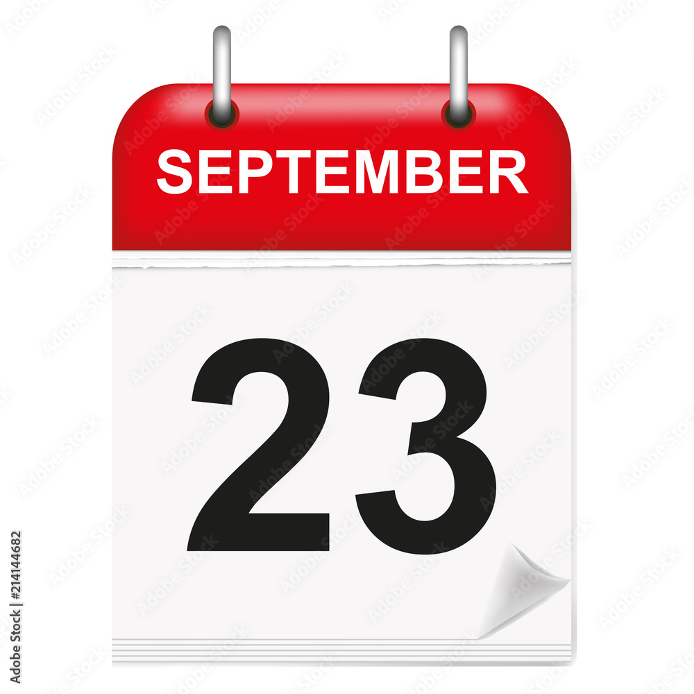 Daily calendar of single-leaf rings, red spine, 3d,september,23,23th,twenty-third Daily calendar of single-leaf rings, red spine, 3d,september,23,23th,twenty-third