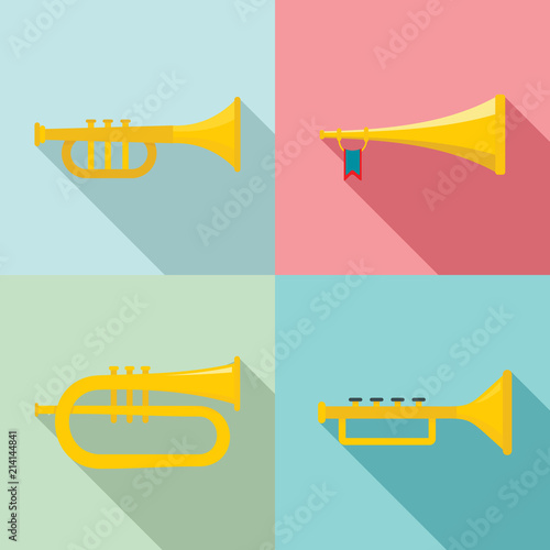 Trumpet horn musical instrument icons set. Flat illustration of 4 trumpet horn musical instrument vector icons for web