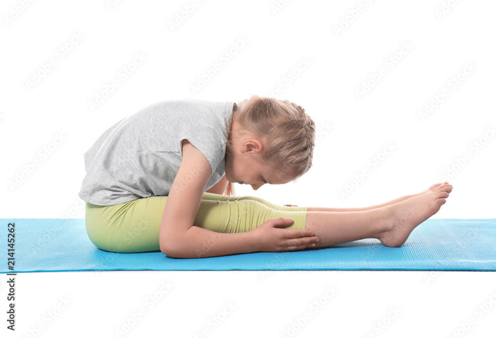 Little girl practicing yoga on white background Little girl practicing yoga on white background
