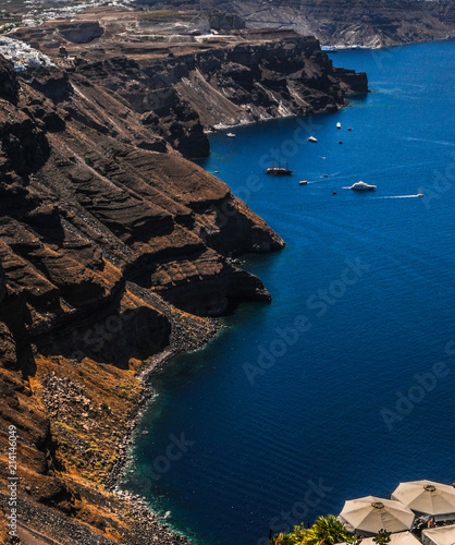Beutiful blue sea in Santorini, Greece