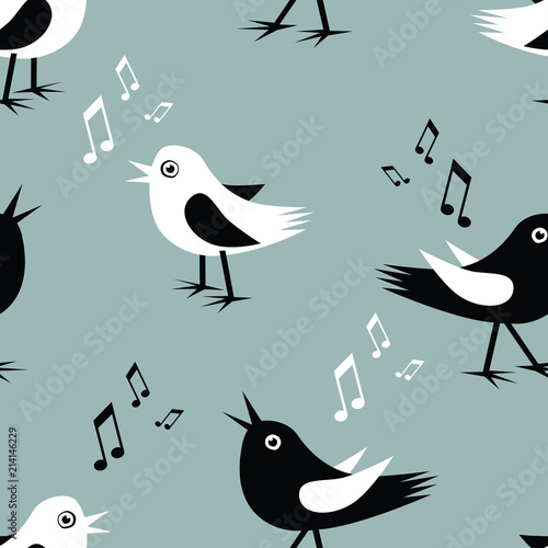 Seamless background of the funny singing birds