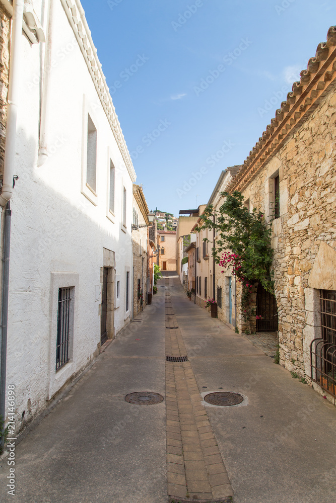 street of the city of Begur, Spain. view of the houses with a beautiful design