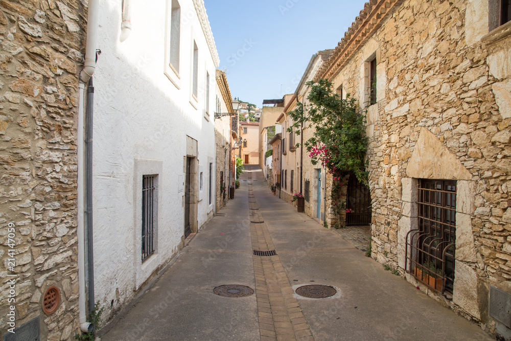 street of the city of Begur, Spain. view of the houses with a beautiful design