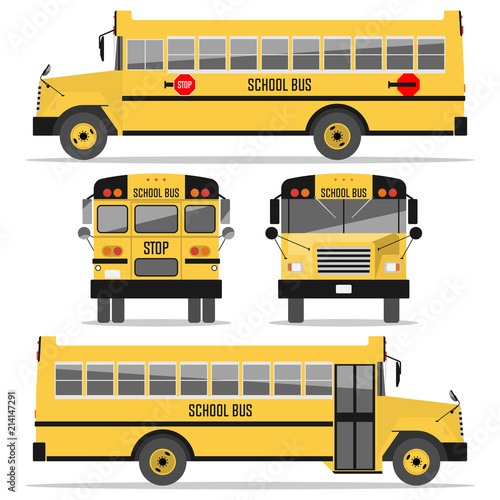 School bus. Isolated on white background. Illustration in a flat