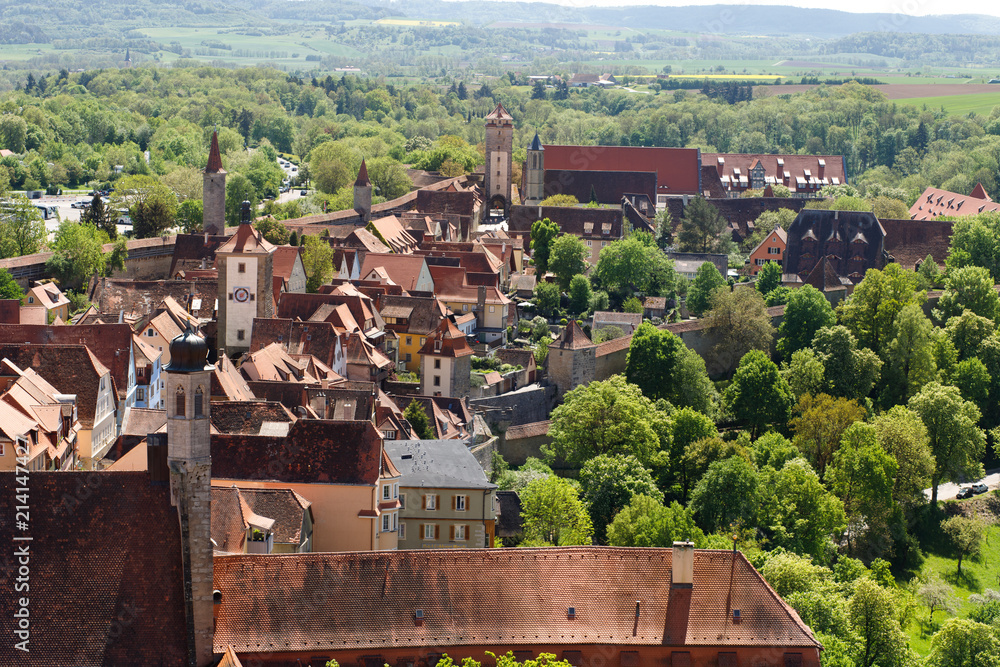 Top view of the panorama of Rothenburg-on-Tauber, Bavaria, Germany.
