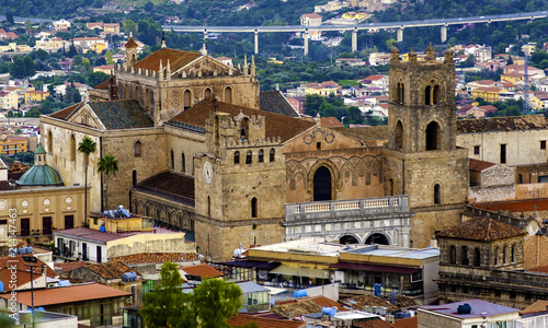 The Monreale Cathedral seen from the mountains that surround the town. Palermo. Italy photo