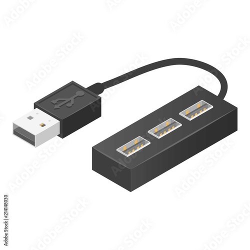 Cable usb hub icon. Isometric of cable usb hub vector icon for web design isolated on white background