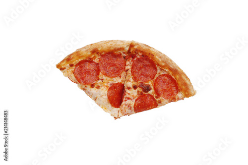 pizza pepperoni isolated two piece. top view