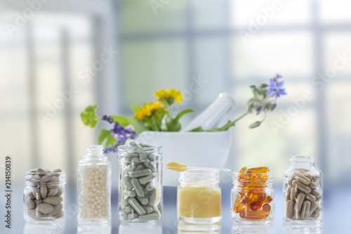 Medicine, Healthcare, Pharmaceuticals, Food supplements bright background photo