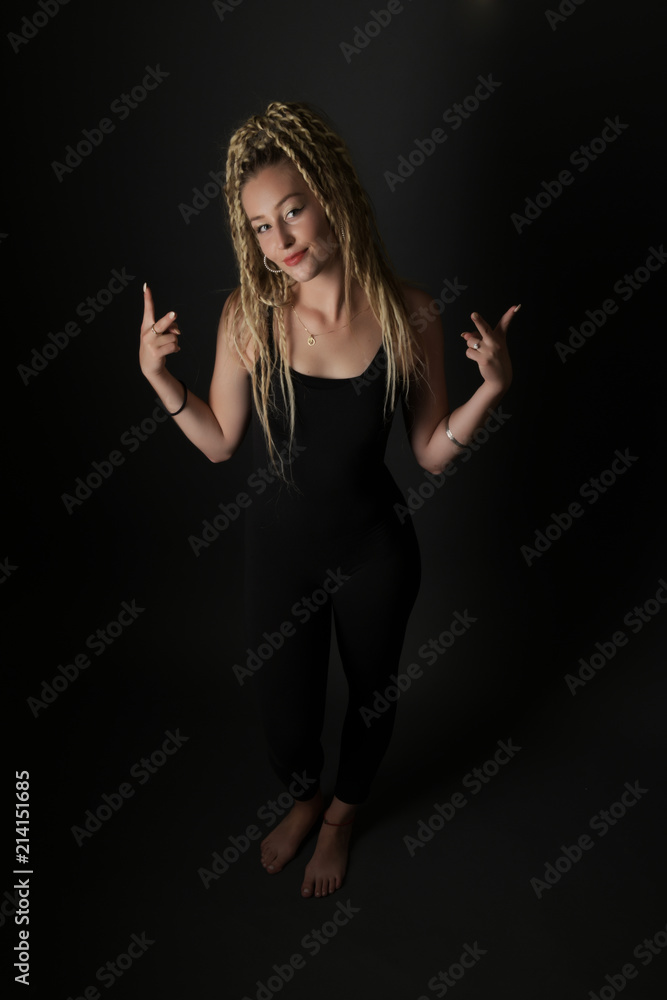 Blonde young woman dancing dancehall Blonde young woman dancing dancehall