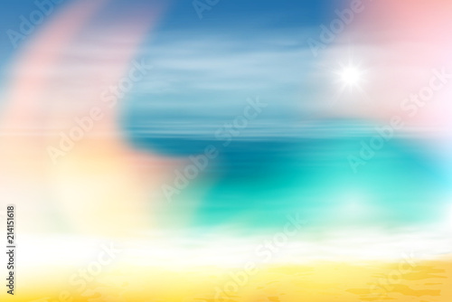 Summer beach and tropical sea with bright sun. EPS10 vector. © hamara