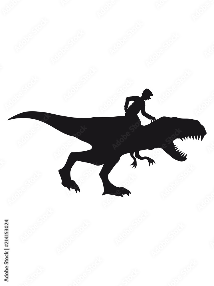 Fototapeta premium reiten tyrannus saurus rex dinosaurier dino sauriern riesenechse hut rücken opa großvater alt rente enkel mann geburtstag silhouette schwarz umriss schatten