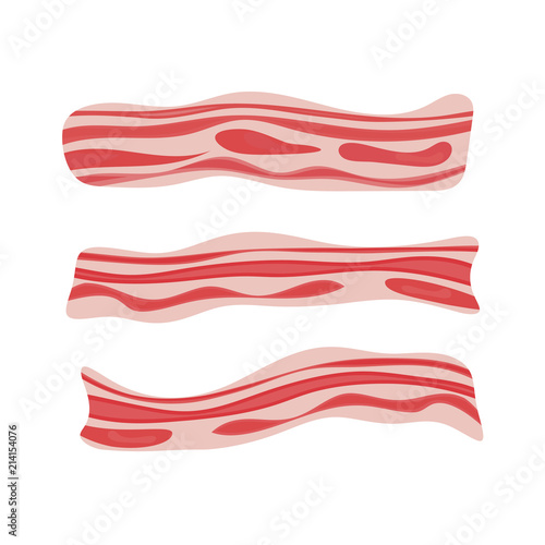 Fresh bacon stripe. Pork meat. Healthy tasty breakfast. Vector illustration set in flat style.
