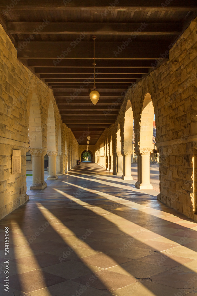 Golden Yellow Sandstone Colonnade with Long Evening Shadows