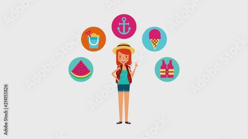 tourit woman travel vacation tropical items animation photo