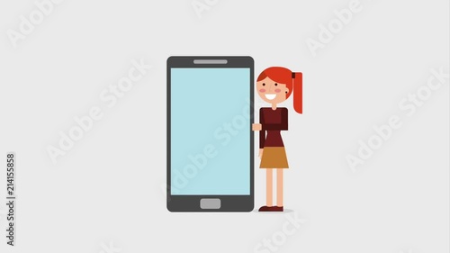 smiling girl wit smartphone device animation photo