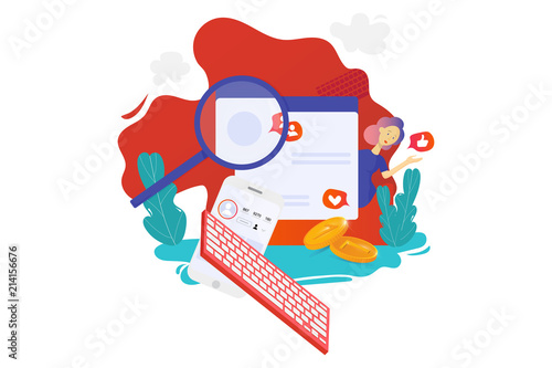 Vector flat illustration for e-commerce promotion: Online store shopping or social network shopping concept. Online customer service banner or icon.