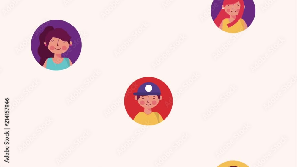 falling portraits of people in circles animation